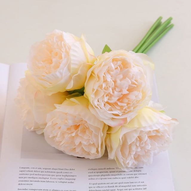 Nvzi 2 piezas de ramos con un total de 10 flores de peonía artificiales de seda y hojas para decoración de hogar, oficina, boda, fiesta, bar festivo (blanco leche)