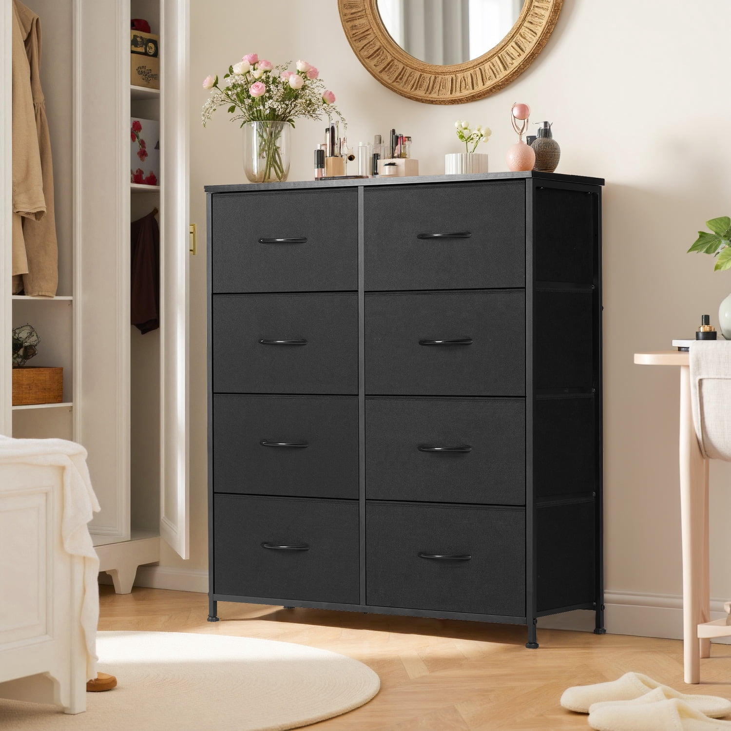 TINKLE WELL 8 Drawers Dresser for Bedroom with Metal Frame, Wood Tabletop, Storage Chest Drawers, Black