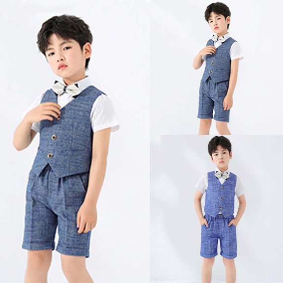 Tshirts for Kids Boys Formal Vest Sleeveless Suit Gentleman Birthday Performance Top Girls' Tops Dark Blue 3-4 Years