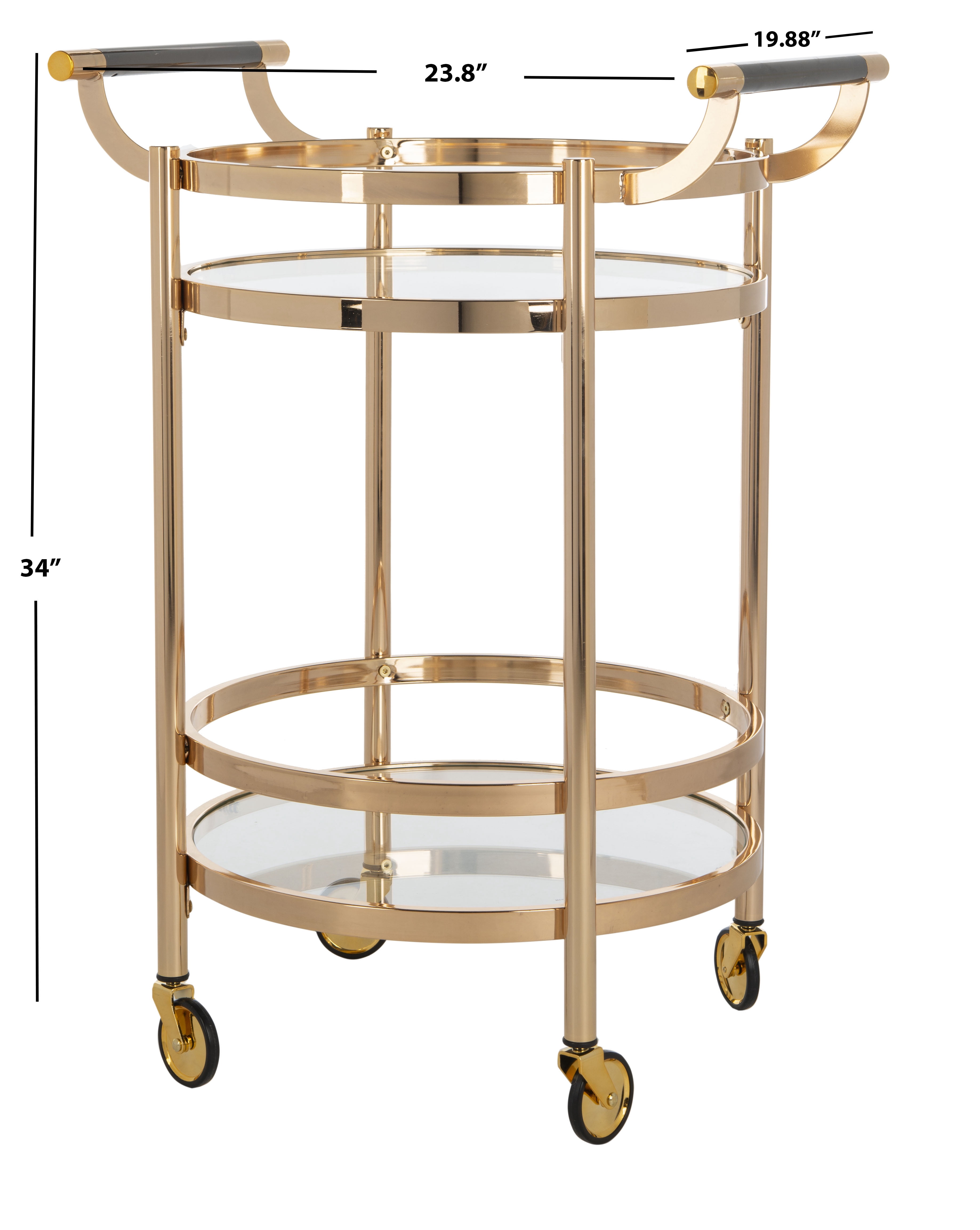 SAFAVIEH Sienna 2 Tier Modern Glam Round Bar Cart with Casters, Gold