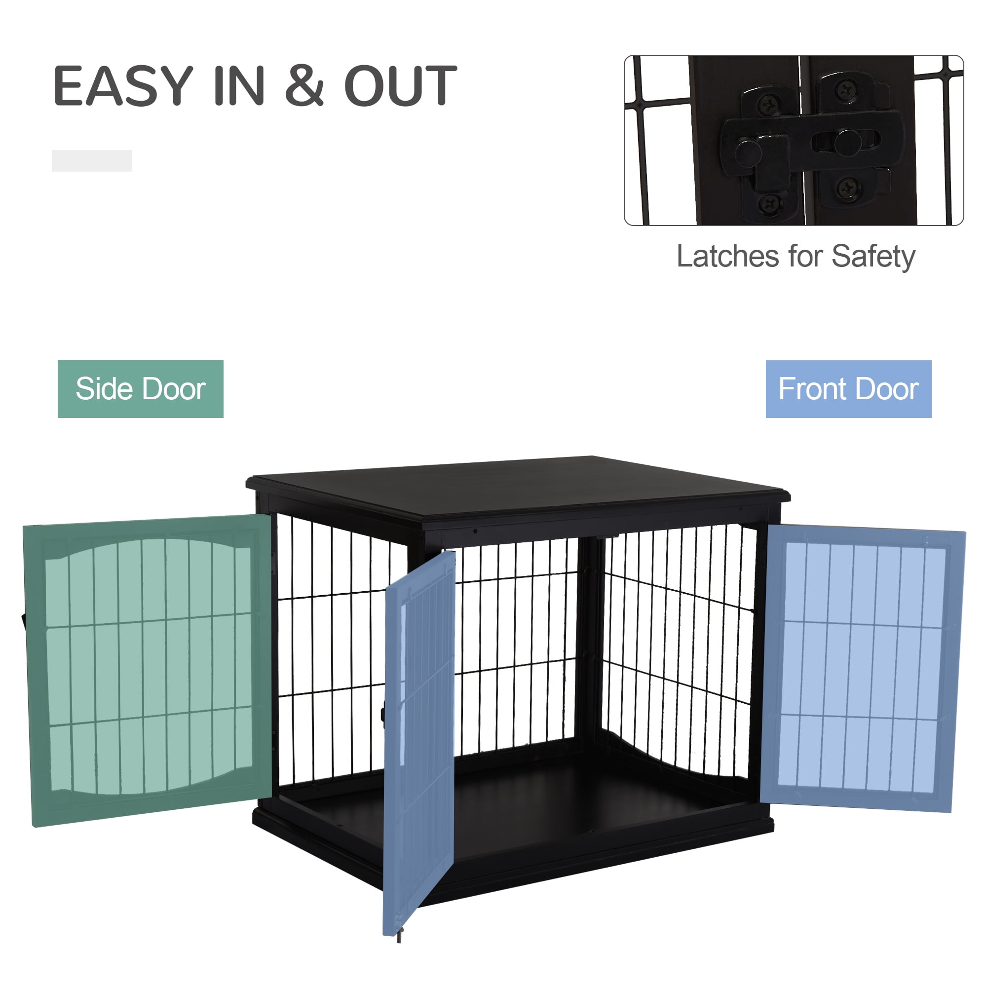 PawHut Dog Crate Furniture, Small Dog Cage End Table with Two Opening Sides, Lockable Door, Puppy Kennel Indoor, Cute and Decorative, Black