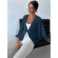 thumbnail image 6 of Women'S Twist Front Cropped Crochet Sweater Asymmetrical V Neck Oversized Bat Wing Pullover Knit Tops Blue M, 6 of 8