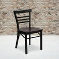 thumbnail image 4 of HERCULES Series Black Three-Slat Ladder Back Metal Restaurant Chair - Mahogany Wood Seat, 4 of 6