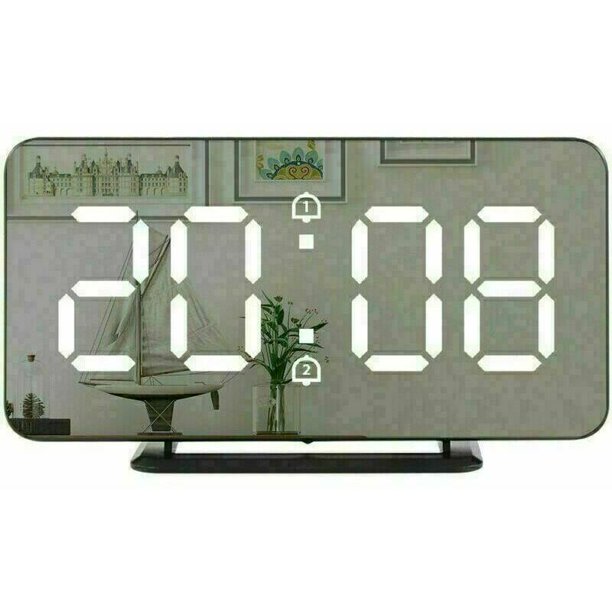 Noir Réveil Numérique, Réveil LED Miroir Horlogue Digital Réveil de Chevet Réveil Matin LED Moderne avec Ports USB, Luminosité Réglable, pour Maison, Bureau, l’Hôtel, Smart Mobile Power Kuyhfg Bienvenido a Kuyhfg