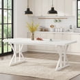 thumbnail image 2 of Farmhouse Dining Table For 6 People, 70.8-Inch Rectangular Rustic Wood Table With Heavy Duty Metal Legs, Multifunctional Kitchen Table For Dining Room (White), 2 of 7