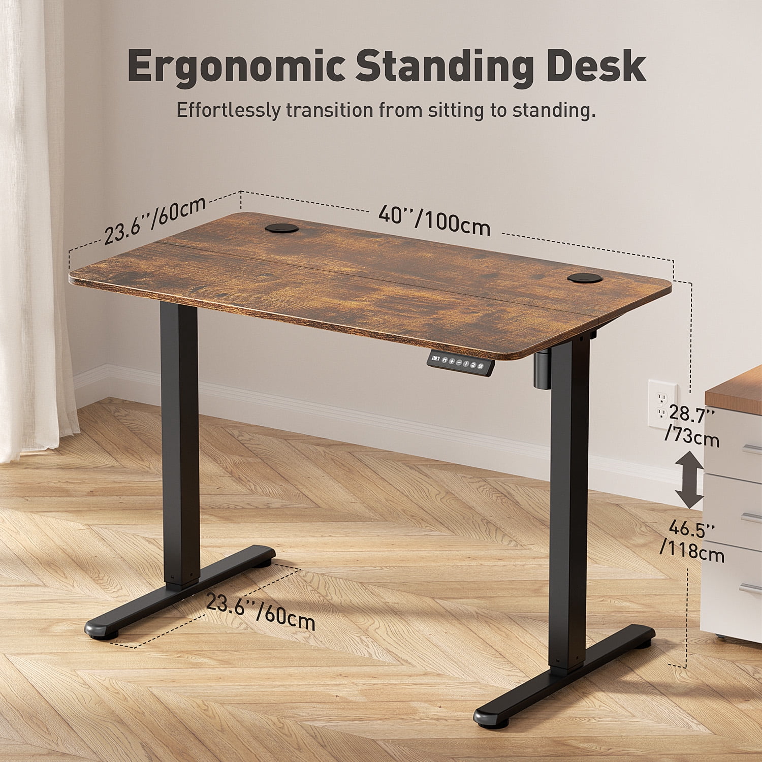 Gylador Electric Standing Desk, 40''x24'' Height Adjustable Desk with Memory Preset, Stand up Desk with Electric Lift, Electric Desk for Home, Computer Desk, Office Desk, 2 Boards, Brown