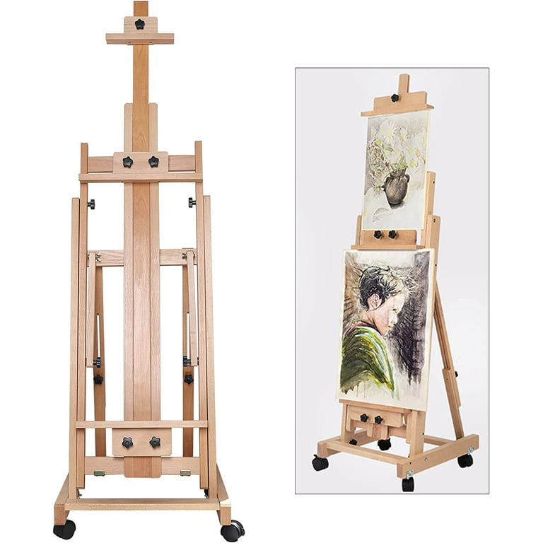 Oukaning Movable Wood Studio Art Craft Supply Artist Easel H-frame Easel  Adjustable Wood Painting Art Easel