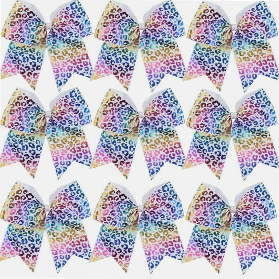 8 Inch Cheerleader Bows Ponytail Holder Cheerleading Bows Hair Tie(Leopard)