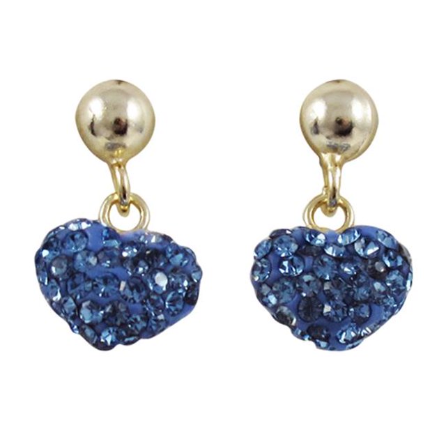 Dlux Jewels blu Sterling Silver-Gold & Blue Shamballa Heart Earrings