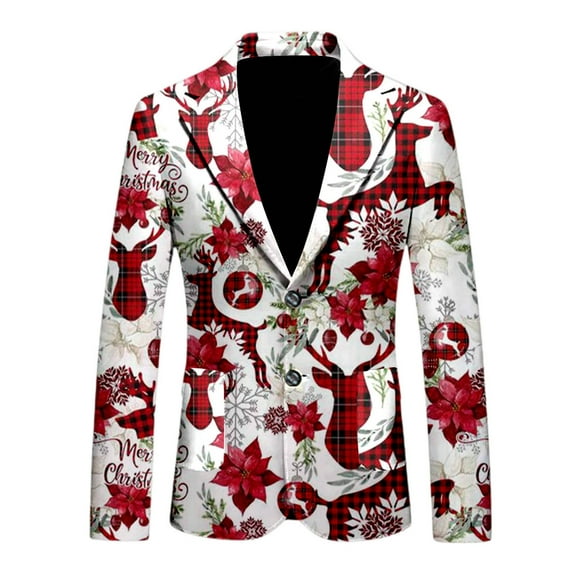 ANINEO Men Christmas Personality Printed Loose Casual Fashion Suit Jacket Blazers Coats Long Sleeve Leisure Male Outwear