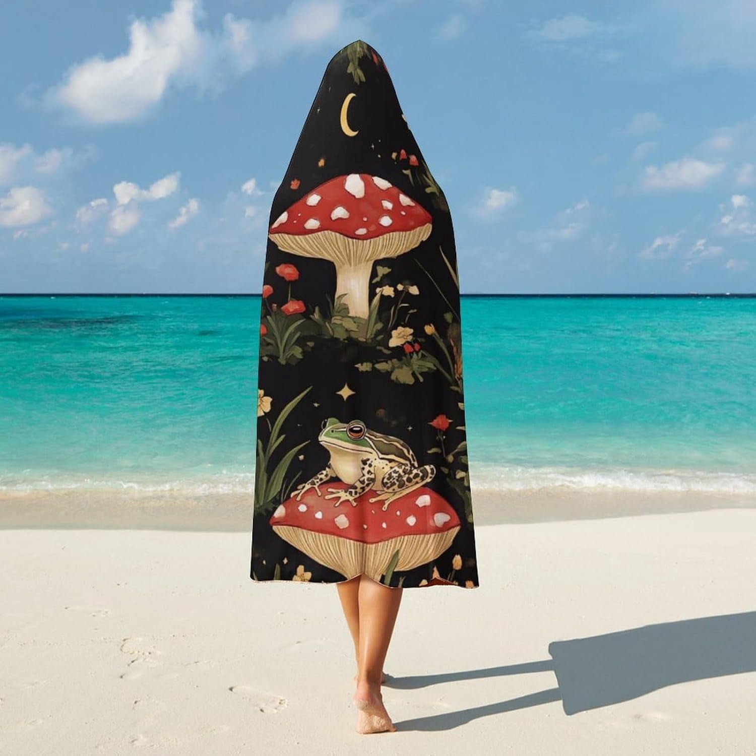Toad Frog Butterfly Mushroom Floral Hooded Blanket Fashion Hoodie Cloak Cape Wearable Throw Blankets Gift