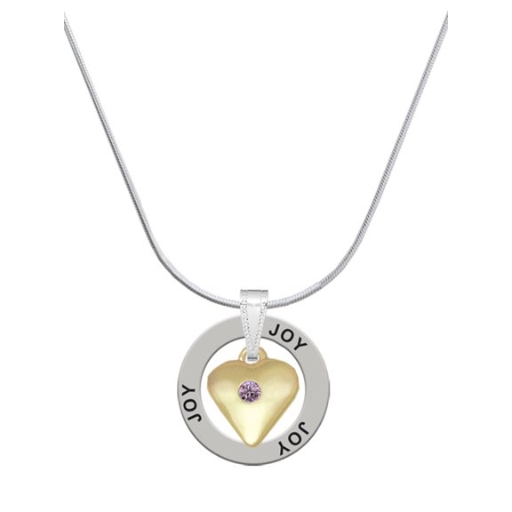 Delight Jewelry Goldtone Large Light Purple Crystal Heart Joy Ring Charm Necklace, 18"