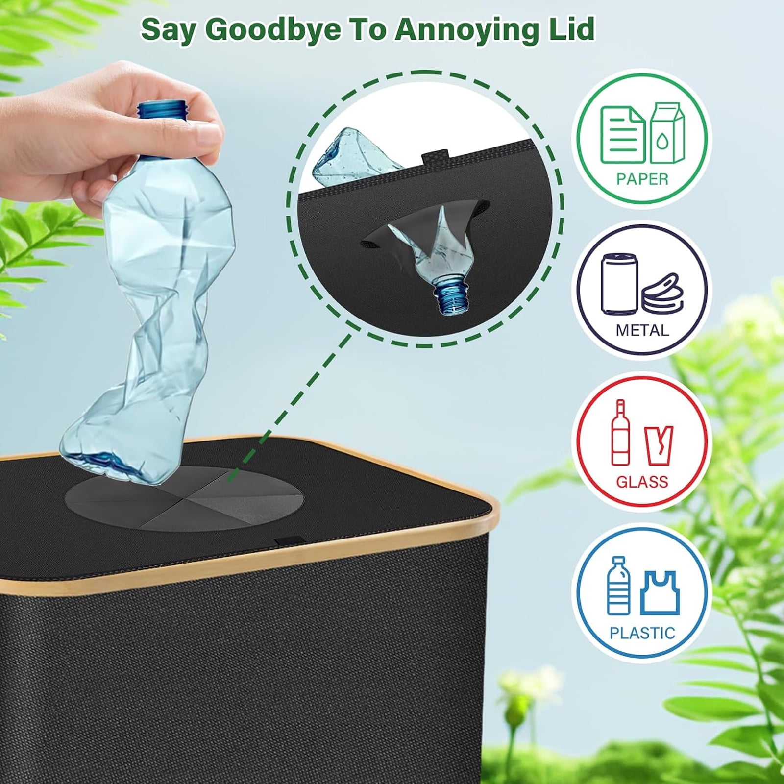 Large Recycling Bin for Kitchen 26 Gallon, 100L Recycle Bin with Lid & 2 Inner Bag, Trash Can for Bottles Cans Cartons Plastice Stickers, Black