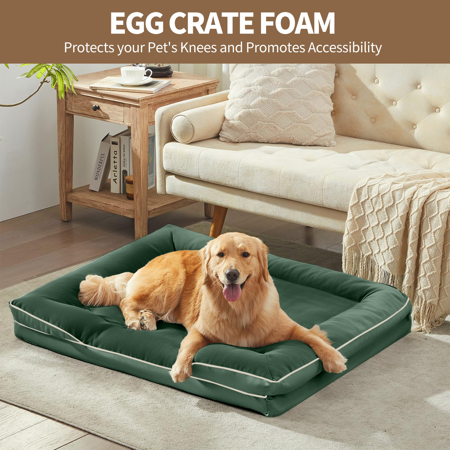 PayUSD XXL Orthopedic Dog Bed, Memory Foam Dog Sofa Beds for Giant Dogs, Supportive Foam Pet Couch Bed with Removable Washable Cover and Nonskid Bottom, Dark Green (52" L x 41" W x 8" Th)