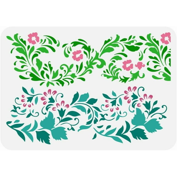 Elegant French Decor Painting Stencil 8.3x11.7inch Flower Leaves Damask Border Stencil Reusable Floral Border Stencils for DIY Making