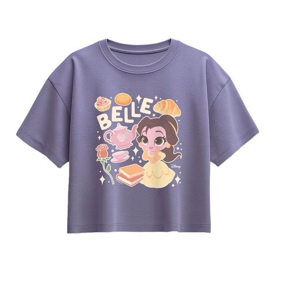 Disney Princess - Belle Stickers Short Sleeve Boxy Graphic T-Shirt