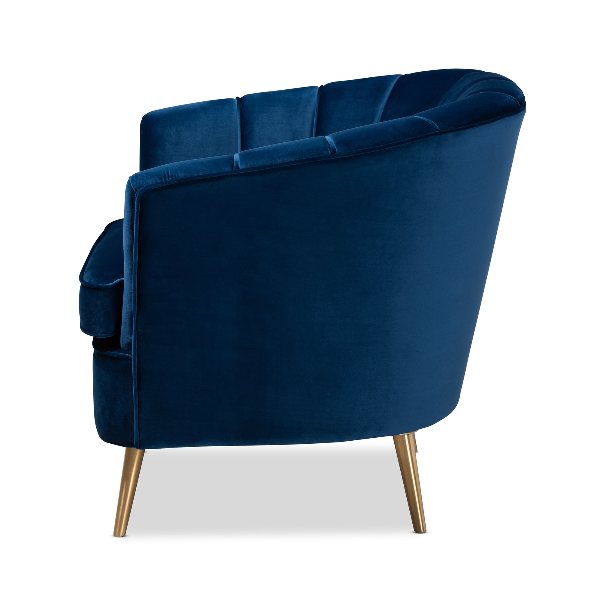 Baxton Studio Emeline Glam and Luxe Navy Blue Velvet Fabric Upholstered Brushed Gold Finished Accent Chair