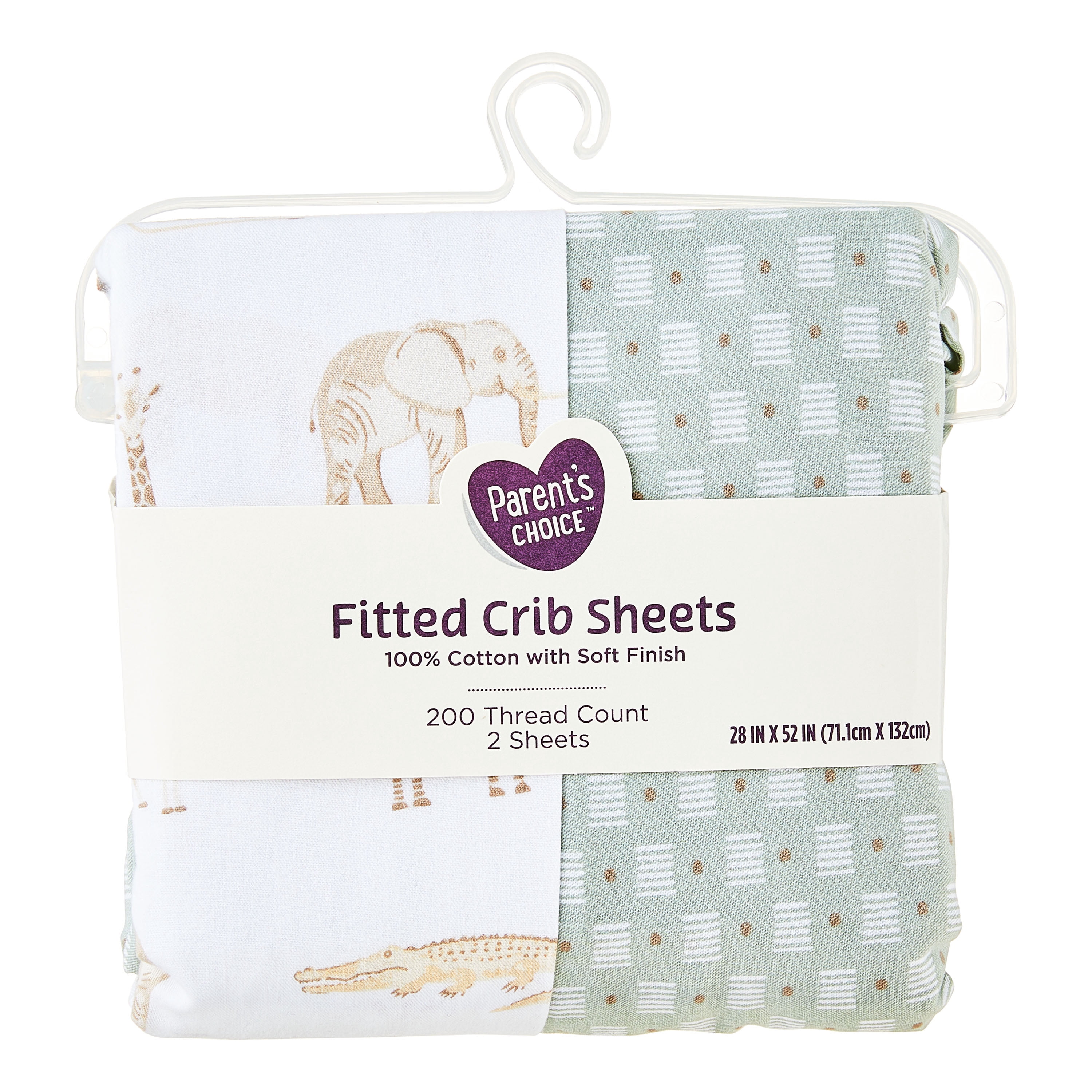 Parent's Choice 2-Piece Cotton Fitted Crib Sheets for Baby Boys and Girls, Safari