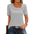 thumbnail image 2 of Tops de Mujer Casual Color Sólido Manga Corta Botón, Blusa Elegante para Primavera Verano Diario, 2 of 6