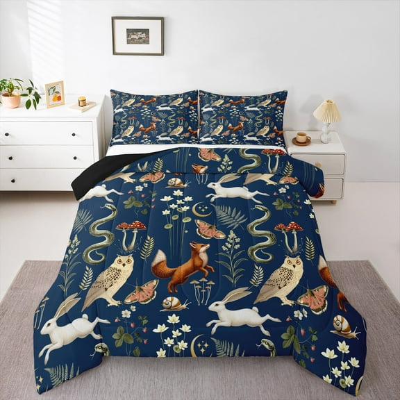 Manfei Boho Jungle Animal Bedding Comforter Set for Child, Squirrel Fox Butterfly Twin Comforter Sets, Rustic Farmhouse Reversible Bedding Set, Breathable Home Decor, 2pcs