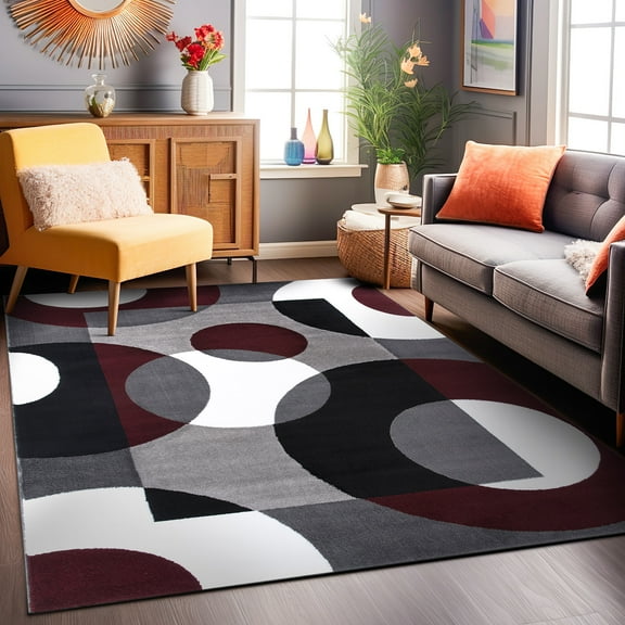 World Rug Gallery Modern Geometric Area Rug - Burgundy 3'3" x 5'