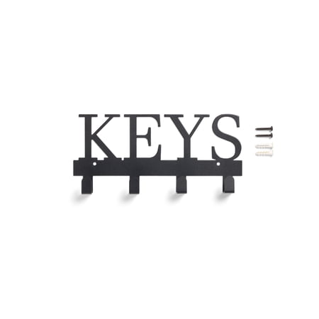 Mainstays 10 inch Shelf Mail and Key Wall Mount Rack Organizer with 4 Key Hooks for Leashes, Keychains, 2 lbs Capacity, Black, 1 Pack