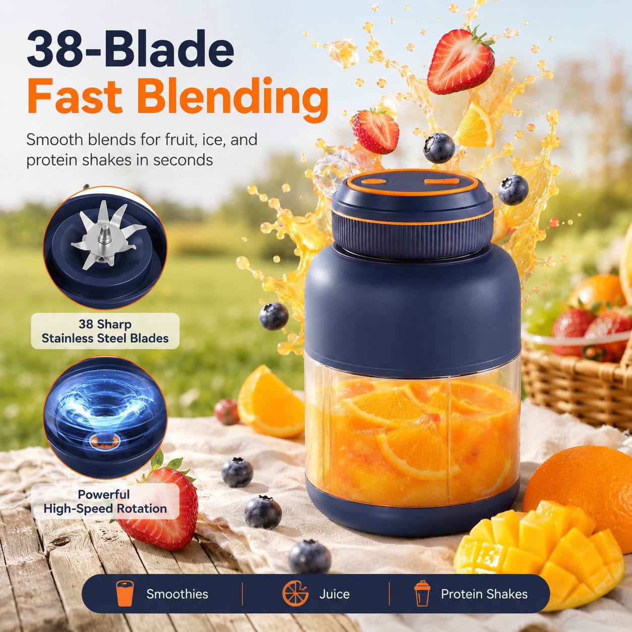 180W Portable Wireless Juicer Cup – 28/45 Oz Blender with 38 Blades, USB Rechargeable for Smoothies, Fruits & Vegetables
