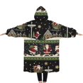 thumbnail image 2 of Oversized Wearable Blanket Hoodie,Black Christmas Santa Pattern Sherpa Blanket Hoodie with Super Pockets,Super Warm Fuzzy Pullover for Women & Men, 2 of 6