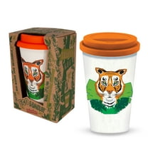 Ecoware Travel Mug - Tiger by Deluxebase. 400ml Reusable Bamboo Cup for Coffee, Tea & Hot Drinks