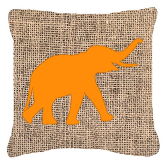 14 x 14 in. Elephant Burlap and Orange Decorative Fabric Pillow