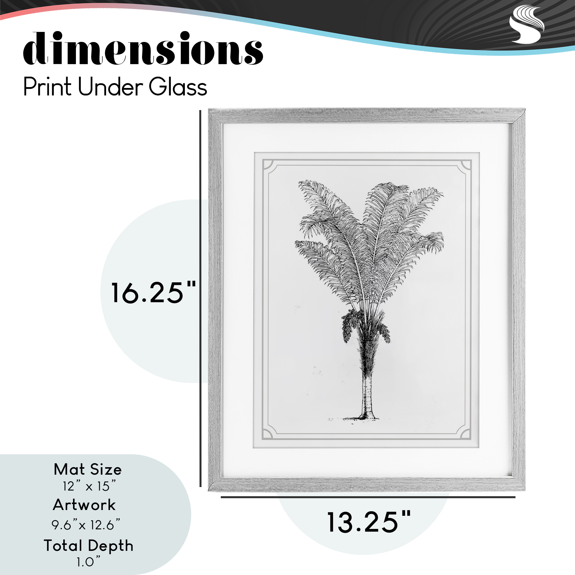 Vintage & Minimal Palm Gray Framed Print Under Glass, design by Lettered and Lined