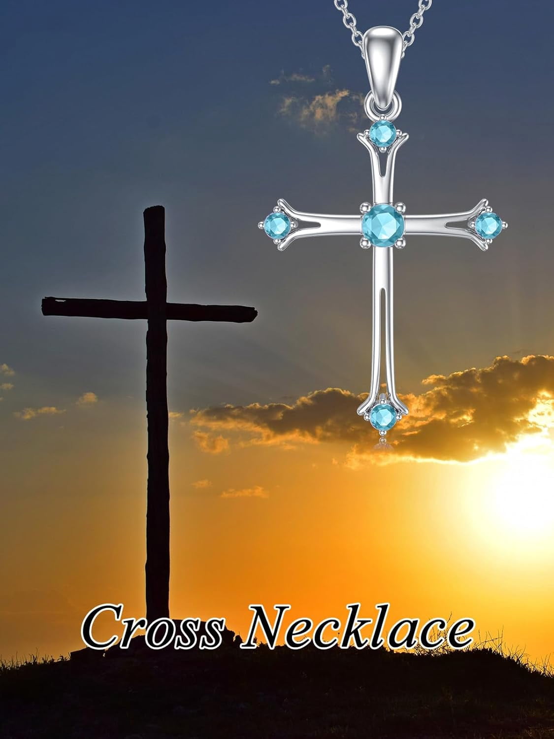 Dragonfly Cross Necklace 925 Sterling Silver Dragonfly Cross Pendant Necklace with March Aquamarine Heart Birthstone Birthday Jewelry Gift for Women