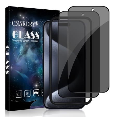 [2 Pack][Full Coverage] Cnarery Privacy Screen Protector for iPhone 15 Pro Max 6.7 inch, Anti Spy Tempered Glass with Installation Frame Anti-peeping Easy Installation