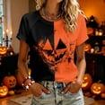 thumbnail image 2 of Halloween Shirts for Women Fall Novelty Pumpkin Face Tshirts Crew Neck Short Sleeve Festival Party Trendy Fashion Clothing Orange XXL, 2 of 7
