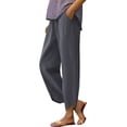 thumbnail image 7 of Kctiaxy Womens Linen Pants High-Waisted Breathable Casual Pants Solid Color Loose Fitting Elastic Drawstring Long Trousers with Pockets, 7 of 7