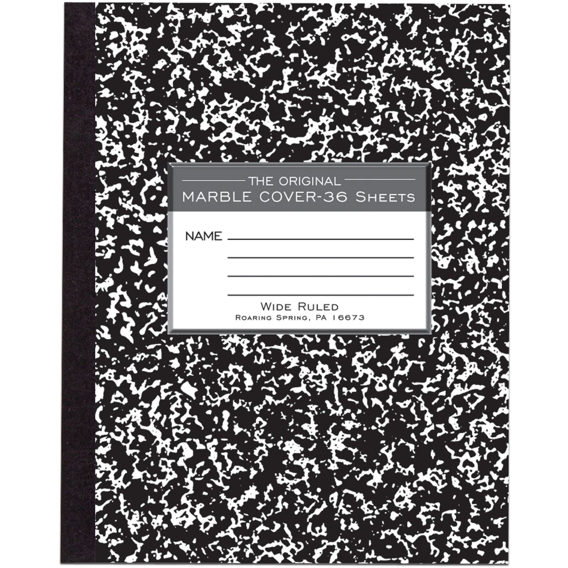 Roaring Spring Wide Ruled Flexible Cover Composition Book, 1 Case (144 Total), 8.5" x 7" 36 Sheets, Black Marble