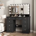 thumbnail image 2 of OXYLIFE Makeup Vanity Desk with Mirror and 3 Color Lights and 9 Drawers for Bedroom, Black, 2 of 6