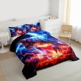 thumbnail image 3 of Homewish Cute Dinosaur Dino Queen Comforter Set,Wild Animal Bedding Sets,Orange Blue Lightning Bedding Comforter Set For Kids,Luxury Bedroom Decor Reversible,3-Piece, 3 of 8
