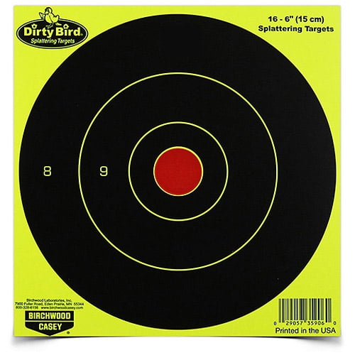 Birchwood Casey Dirty Bird Bull's-Eye Yellow Splattering Targets Practice Shooting for Indoor and Outdoor Use, 6" - 16 TARGETS