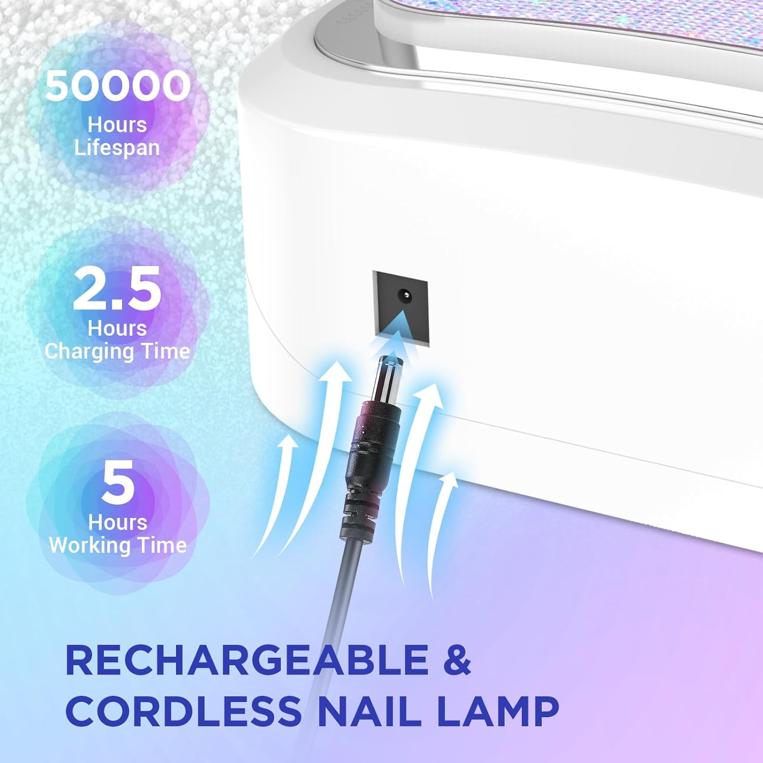 Maraawa UV LED Nail Lamp, 120W Rechargeable Cordless Nail Lamp, 4 Timer Modes with Crystal Diamonds，White