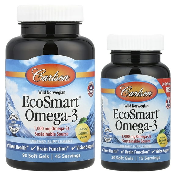 Carlson Wild Norwegian, EcoSmart® Omega-3, Natural Lemon, 120 Soft Gels