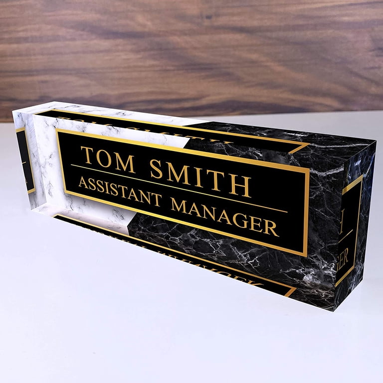 Custom Desk Name Plate - Personalized Acrylic Office Sign With Wood Base