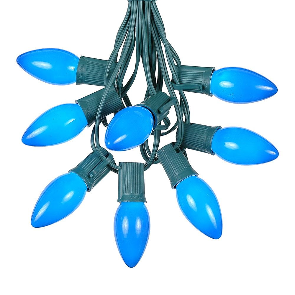 25 Foot C9 Blue Ceramic Christmas String Light Set Outdoor Christmas