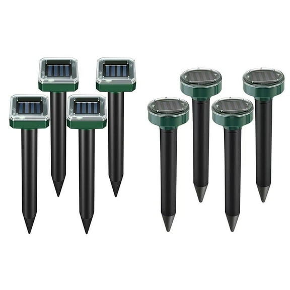 KingFurt Solar Mole Repellent Ultrasonic Rodents Mice Repellent, 8-Pack, Square and Round