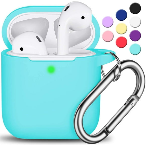 AirPods Case Cover , Soft Silicone Protective Cover with Keychain for Women Men Compatible with Apple AirPods 2nd 1st Generation Charging Case, Front LED Visible-Mint green