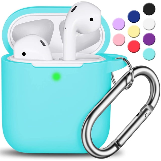 AirPods Case Cover , Soft Silicone Protective Cover with Keychain for Women Men Compatible with Apple AirPods 2nd 1st Generation Charging Case, Front LED Visible-Mint green