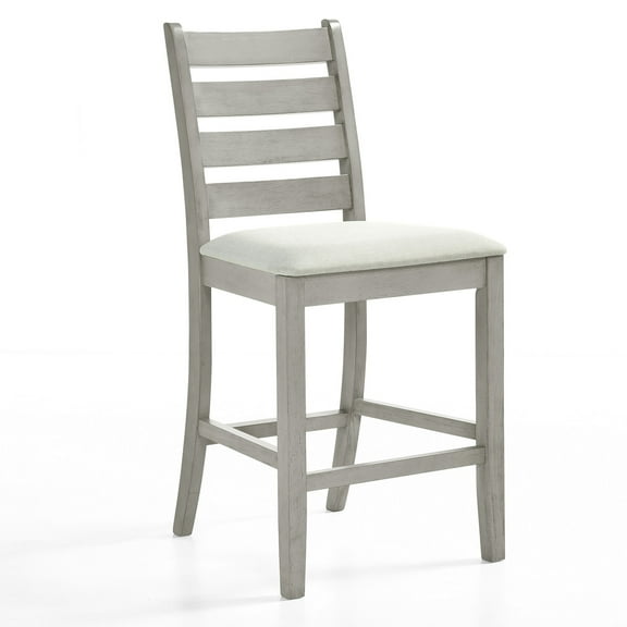 Pane 25 Inch Set of 2 Counter Height Dining Chairs Ladderback Gray Wood - Saltoro Sherpi