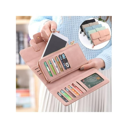 Ladies Leather Tri Fold Wallet - Fashion Soft Retro Leather Trifold Button Clutch Bag Card Holder Phone Women Wallet for under 5inch Cellphone