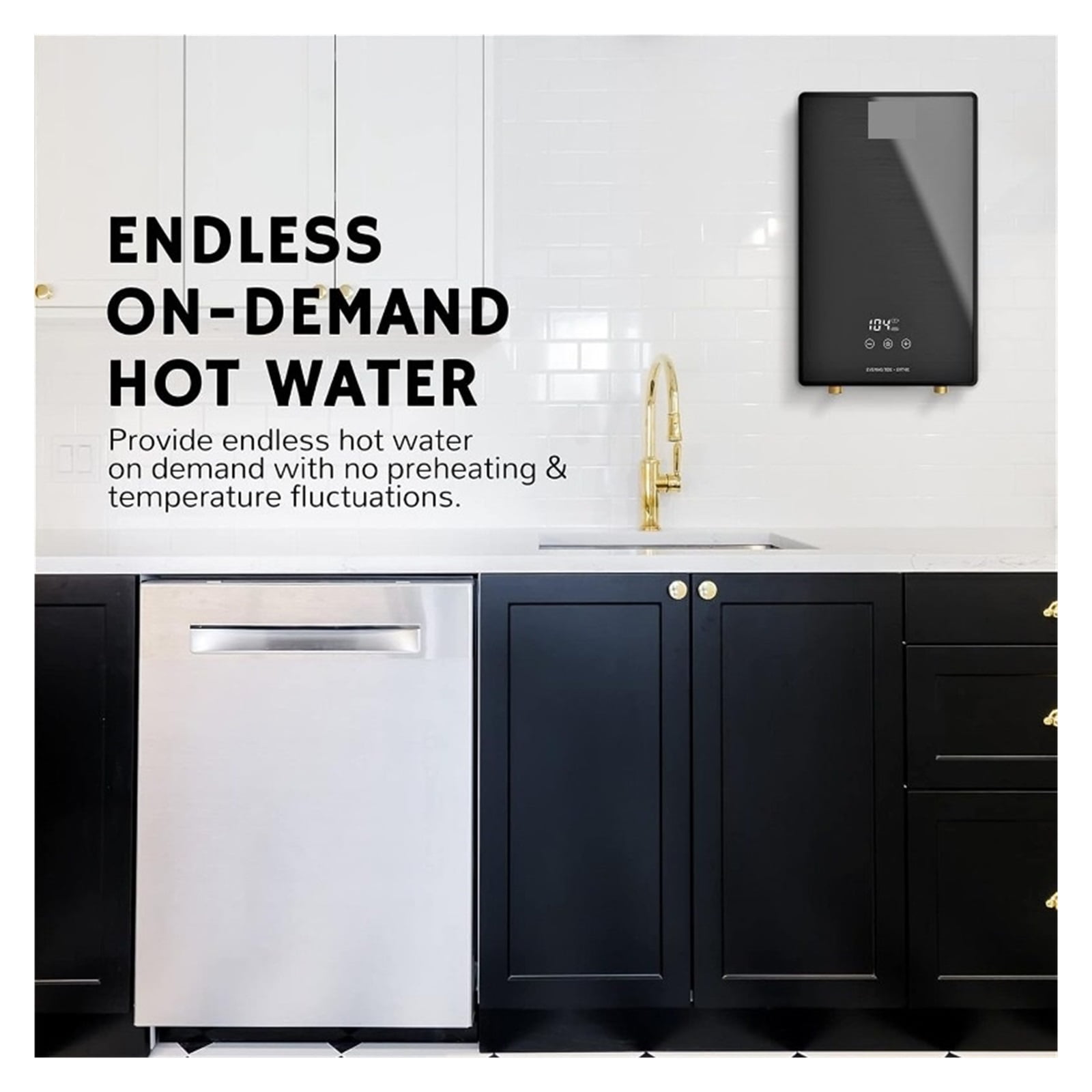 Electric Tankless Water Heater, Endless On-Demand Hot Water - Self Modulates To Save Energy Use - For Sink And Faucett ,Safety Protections