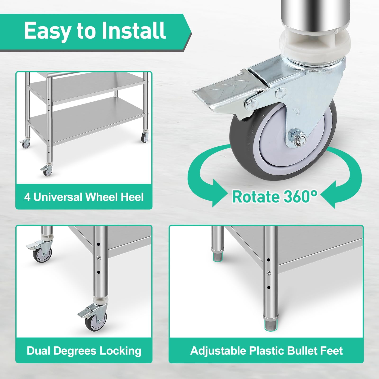 Huisuilinss Stainless Steel Table,Metal Prep & Work Table with Adjustable Undershelf NSF Metal Commercial Kitchen Table for Kitchen, Restaurant, Hotel and Garage Prep Table Work Table